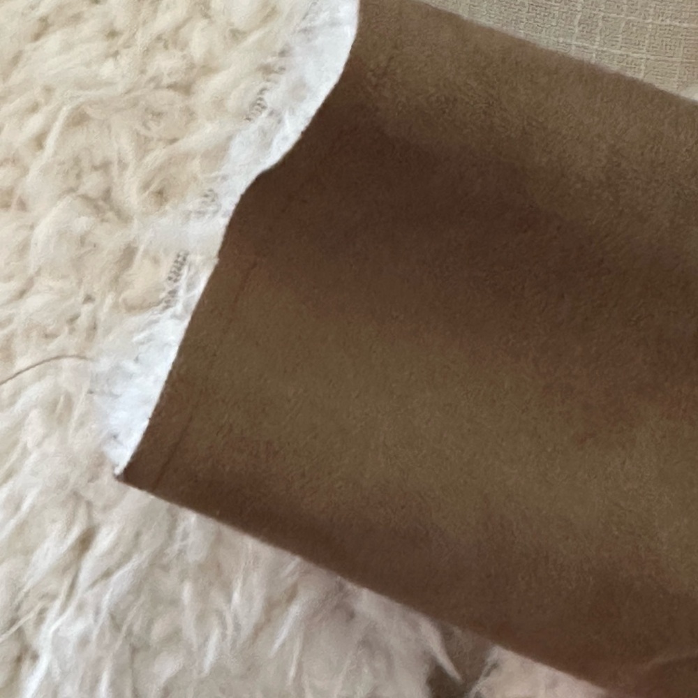 Women's Tan and Cream Shearling Jacket ~ Vegan Sherpa & Suede by Me Jane - Picture 14 of 16